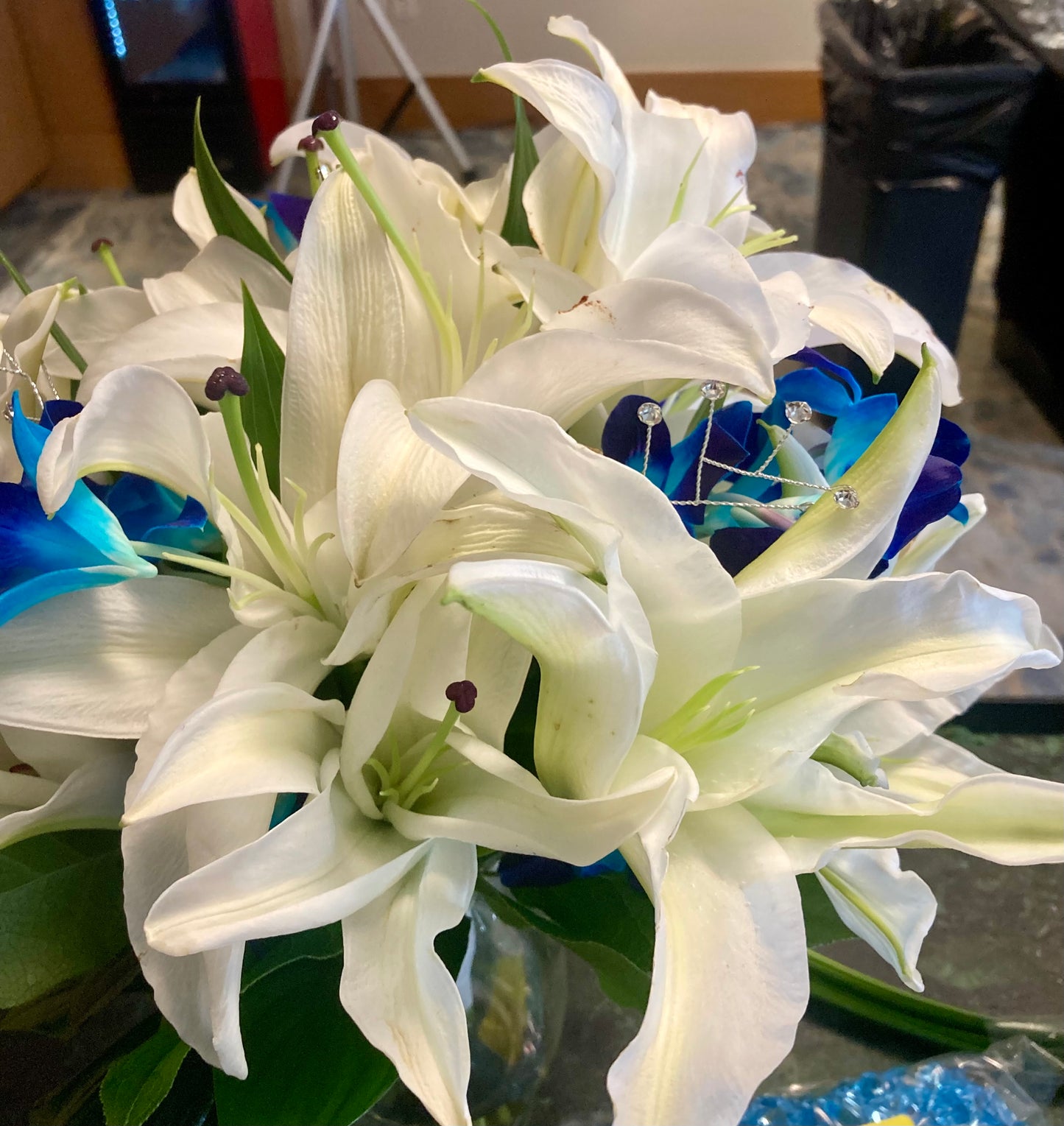 Bouquet - White Oriental Fragrant Lillie’s and Blue Bomb Dendrobian Orchids