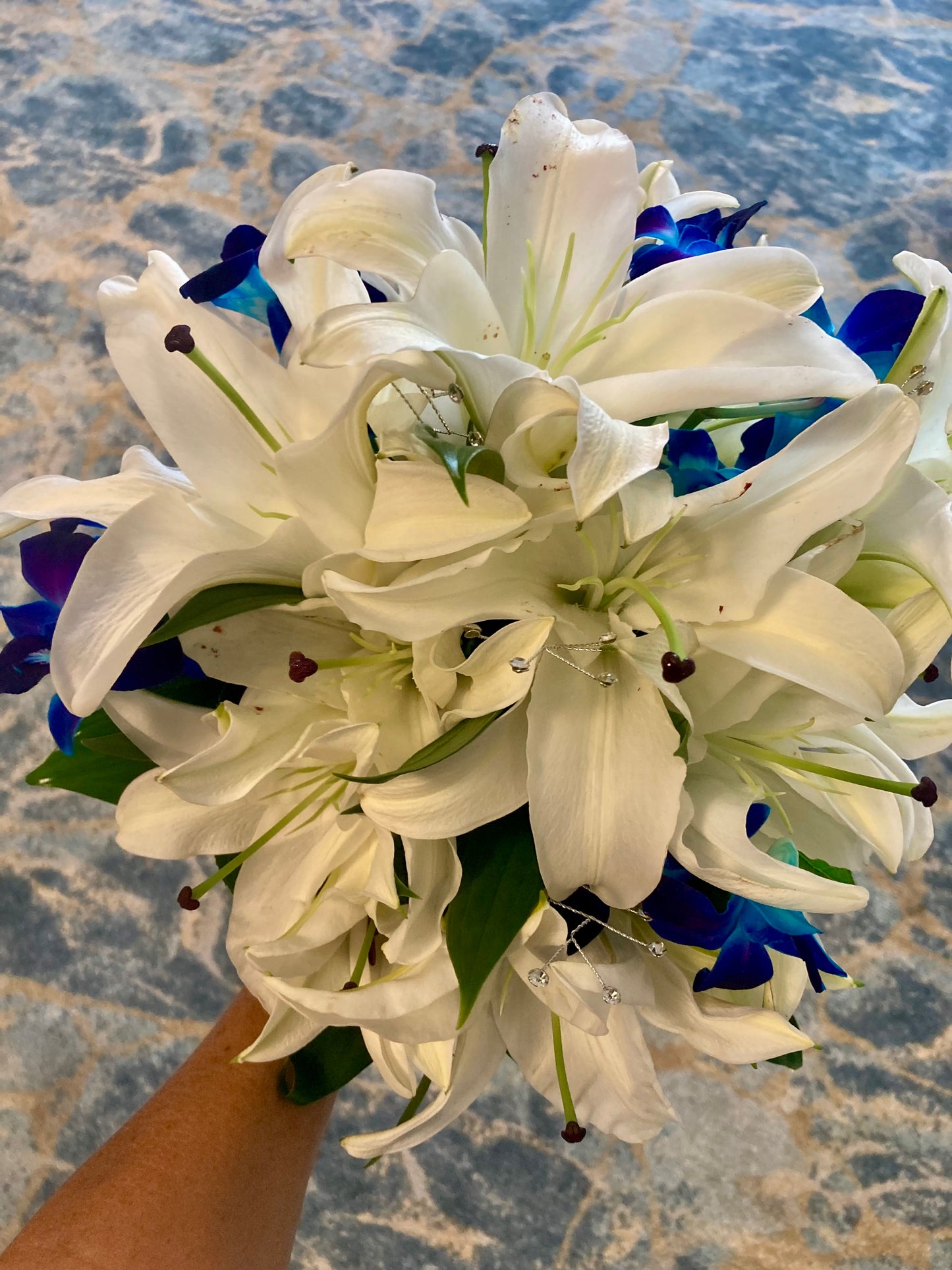 Bouquet - White Oriental Fragrant Lillie’s and Blue Bomb Dendrobian Orchids