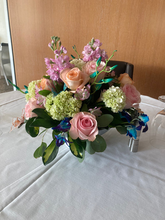 Pink peach mint green centerpiece